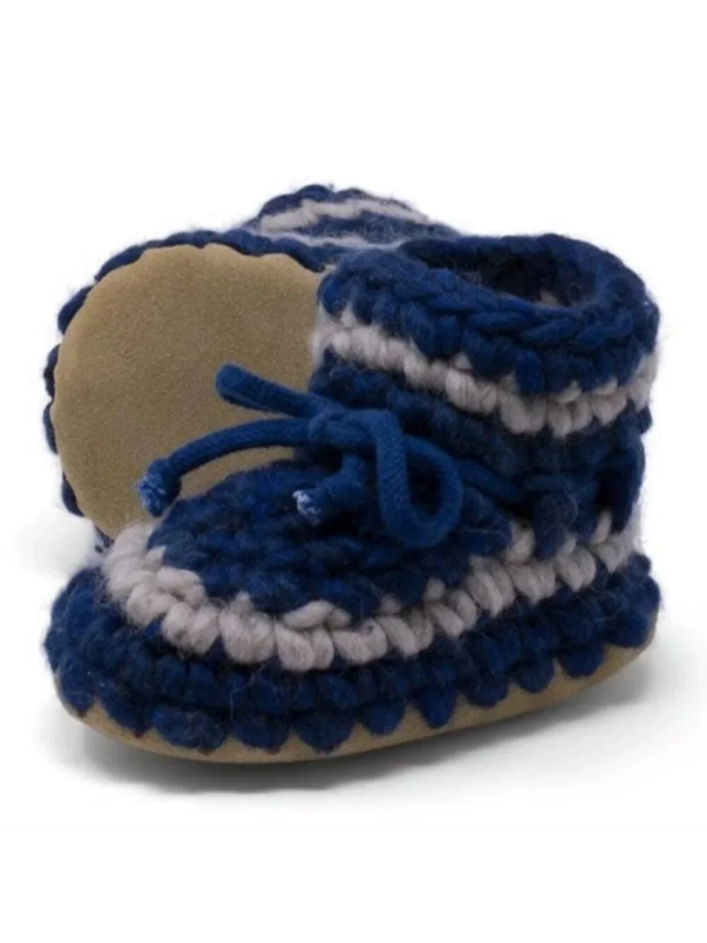 Padraig cottage Slippers in Blue & gray Wool hand-crocheted Sz B7, Age +-2